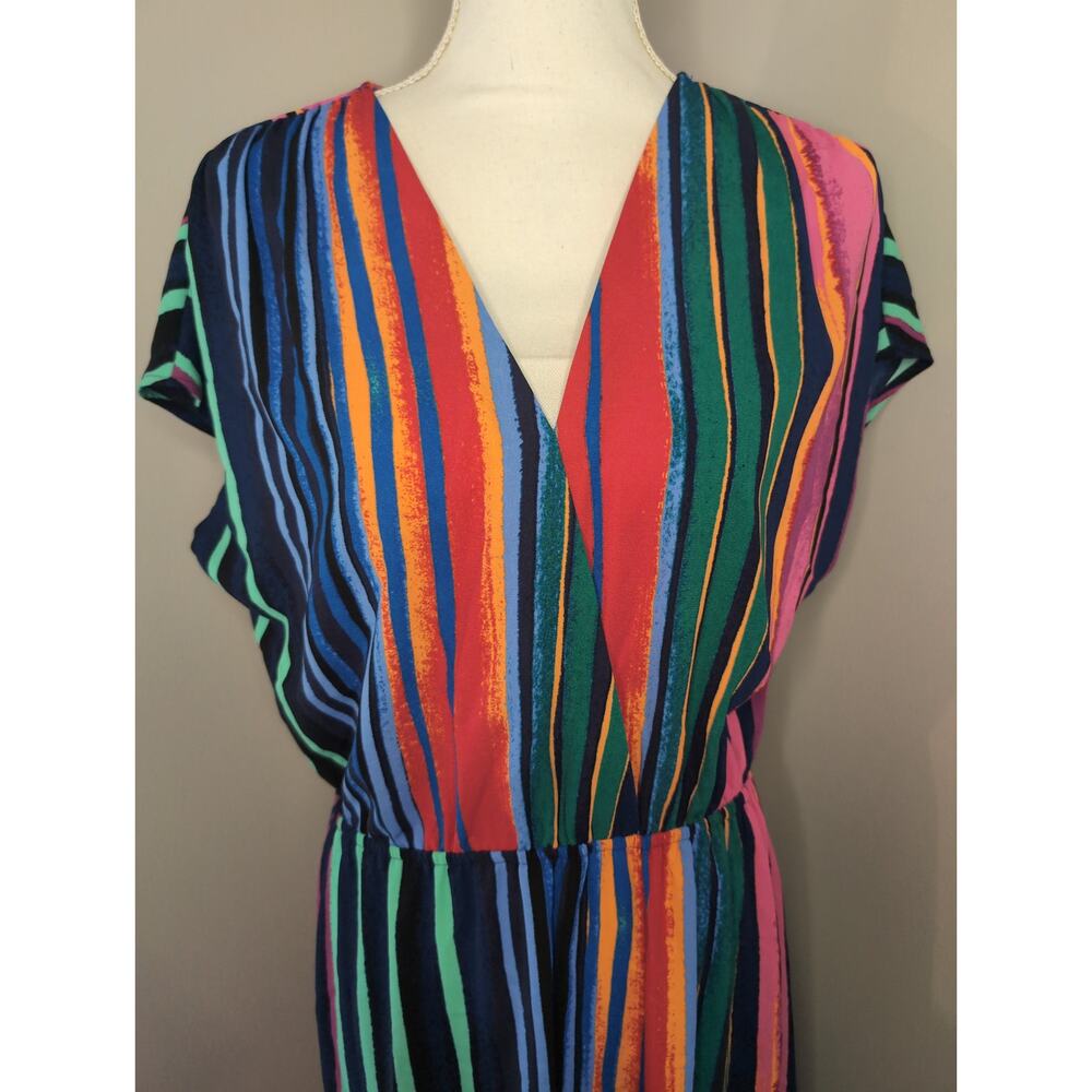Halogen Boho Maxi Dress Multicolor Stripe Batwing Kimono Flowy Resort - Picture 2 of 7